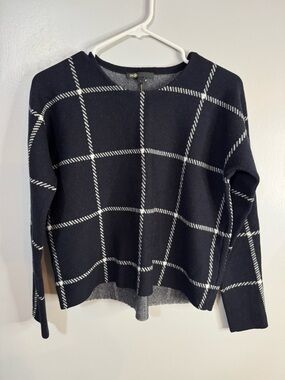 Maje Black Knit Crewneck Sweater with White Windowpane Size 1 Small